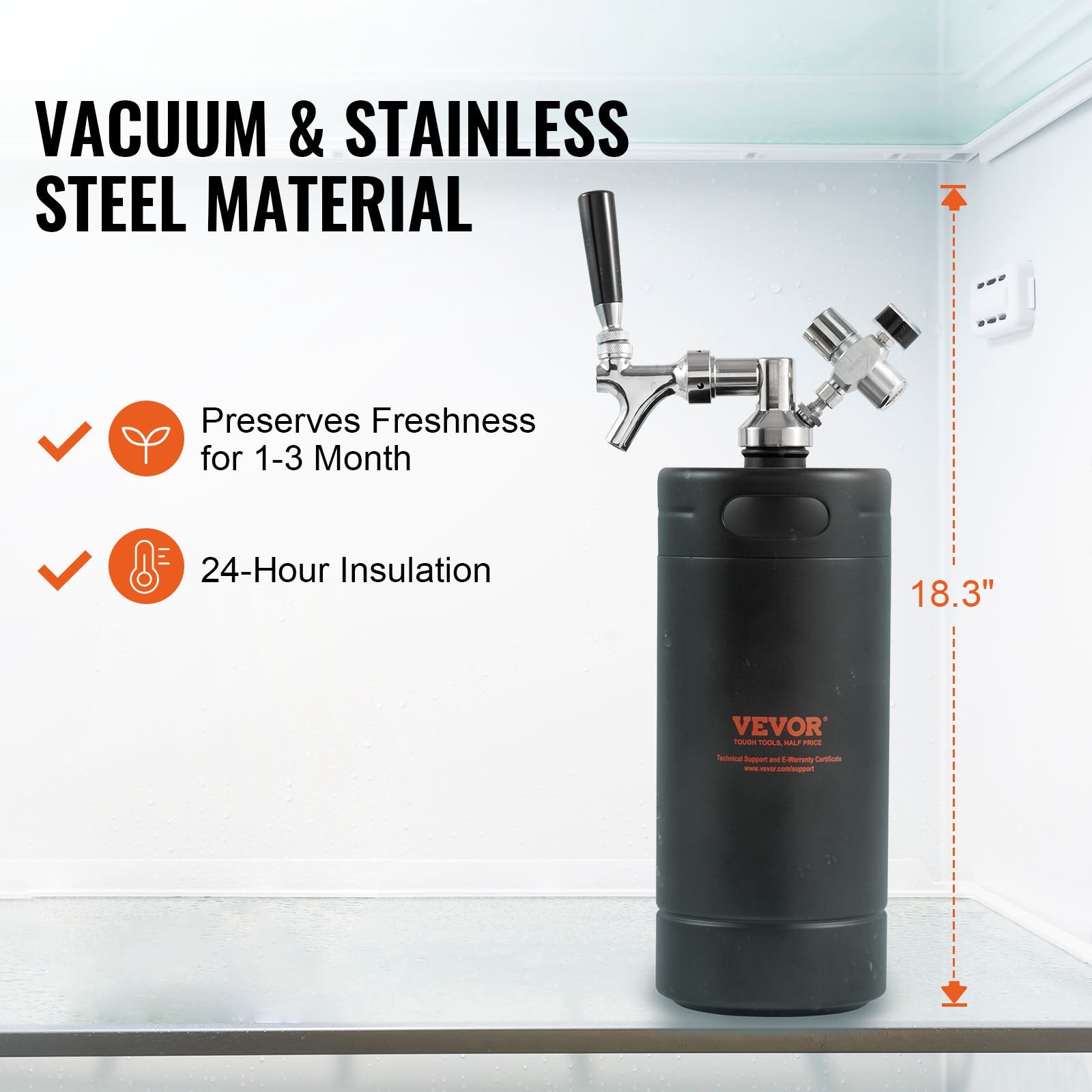 Beer Growler Tap System 4L Mini Keg, 304 Stainless Steel with CO2 Regulator