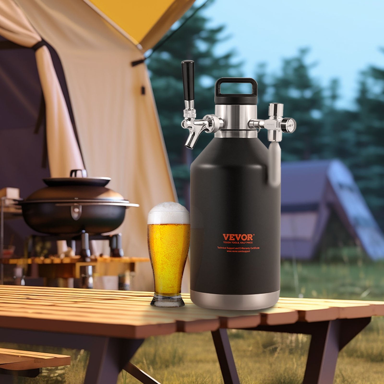 Beer Growler Tap System 4L Mini Keg, 304 Stainless Steel Pressurized with CO2