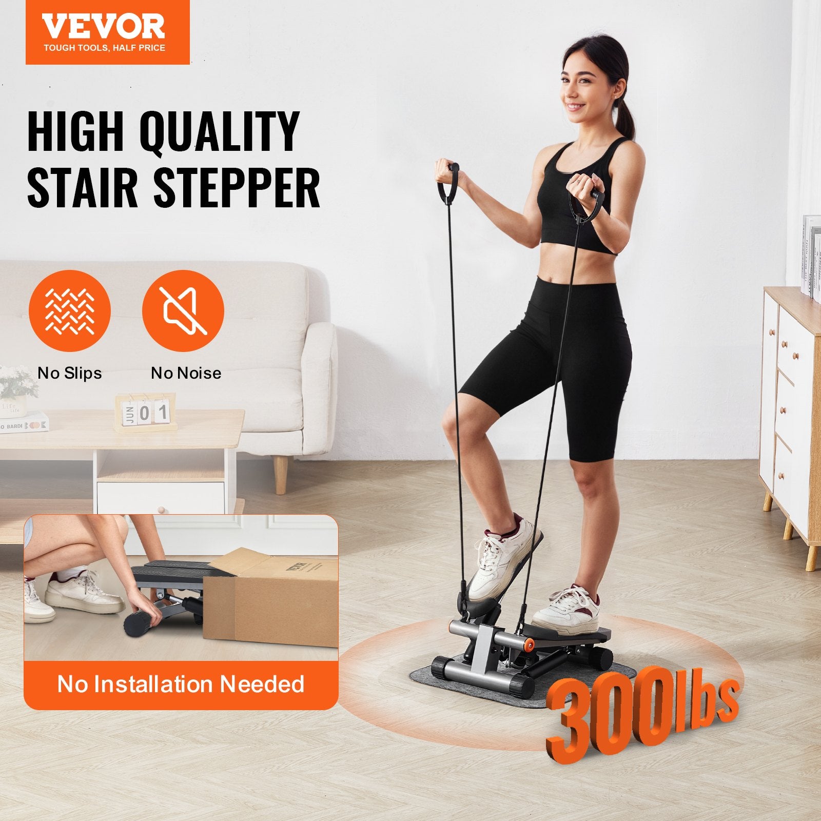 Stair Stepper Mini Hydraulic with Resistance Bands LCD Monitor 330LBS Fitness