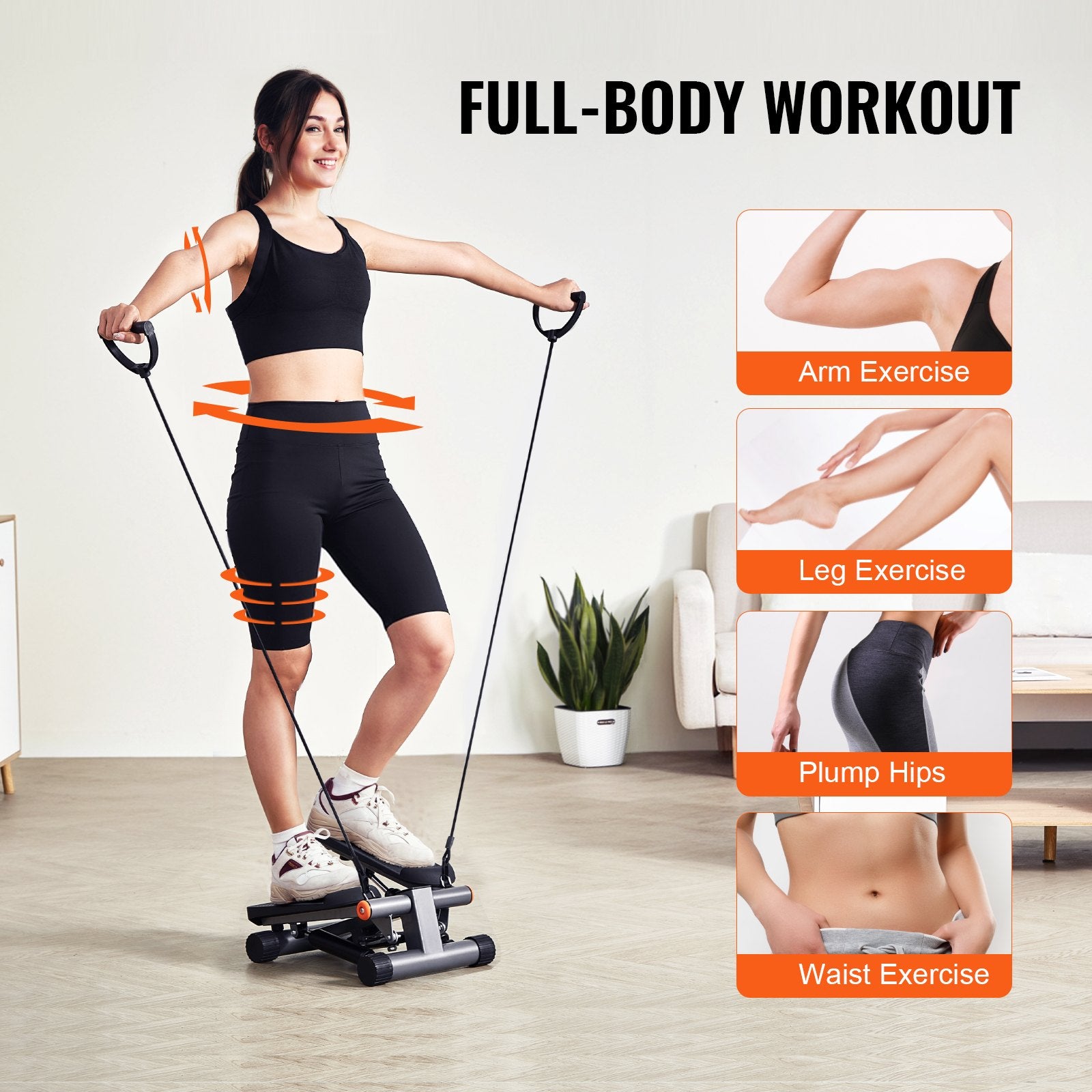 Stair Stepper Mini Hydraulic with Resistance Bands LCD Monitor 330LBS Fitness