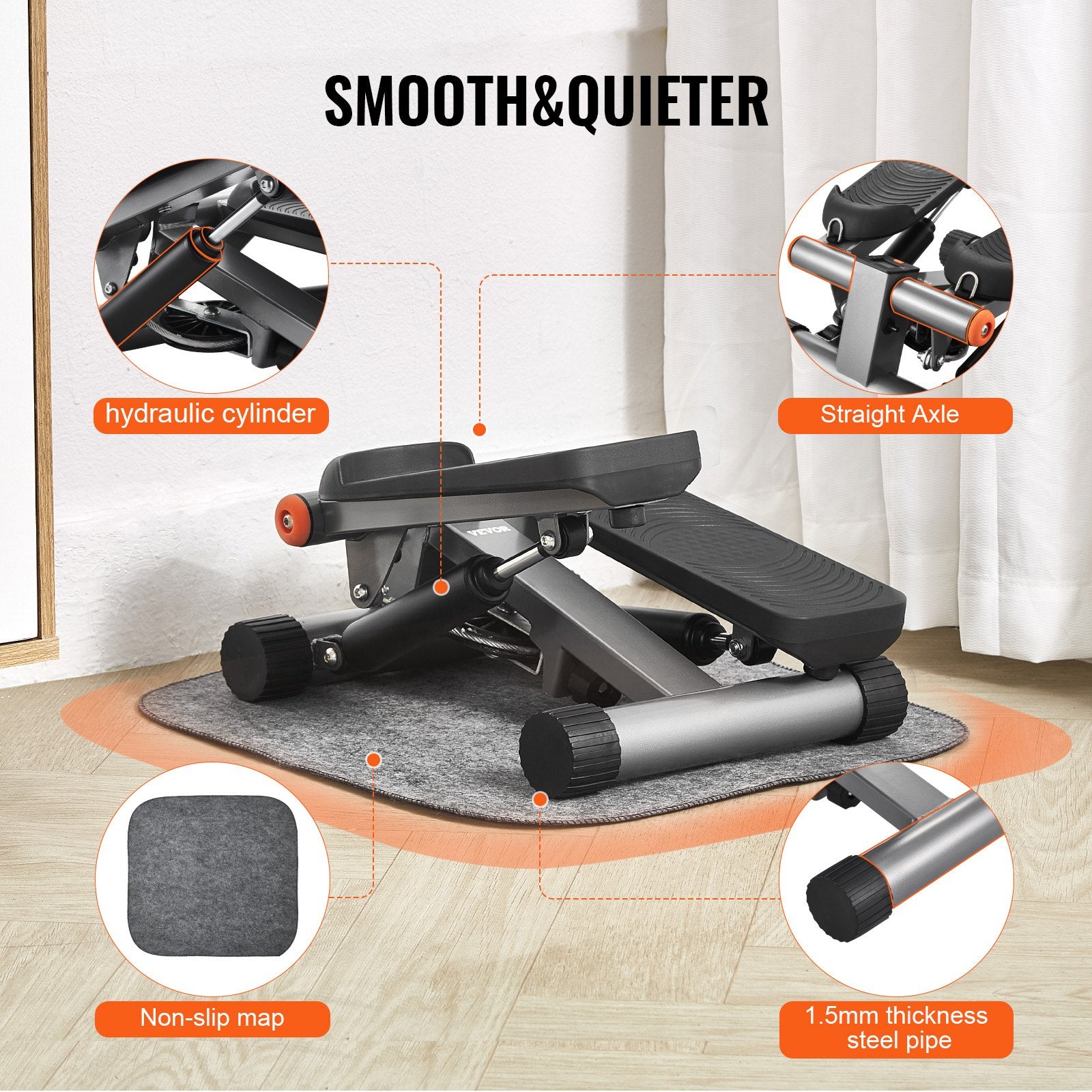 Stair Stepper Mini Hydraulic with Resistance Bands LCD Monitor 330LBS Fitness