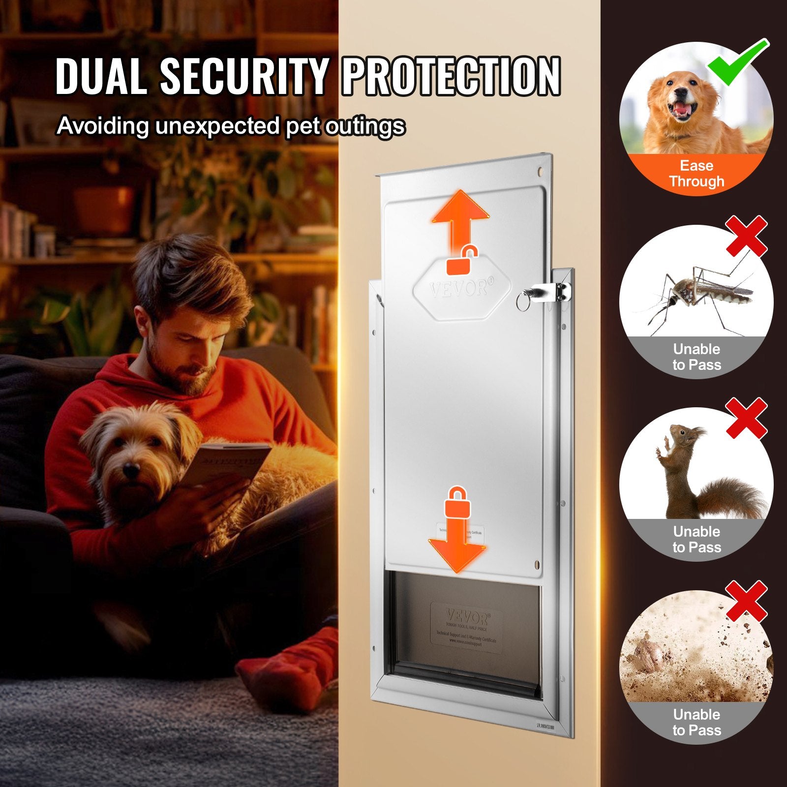 Pet Door, 33.7 x 50.9 cm Aluminum Frame with Lock and Weatherproof Flap System