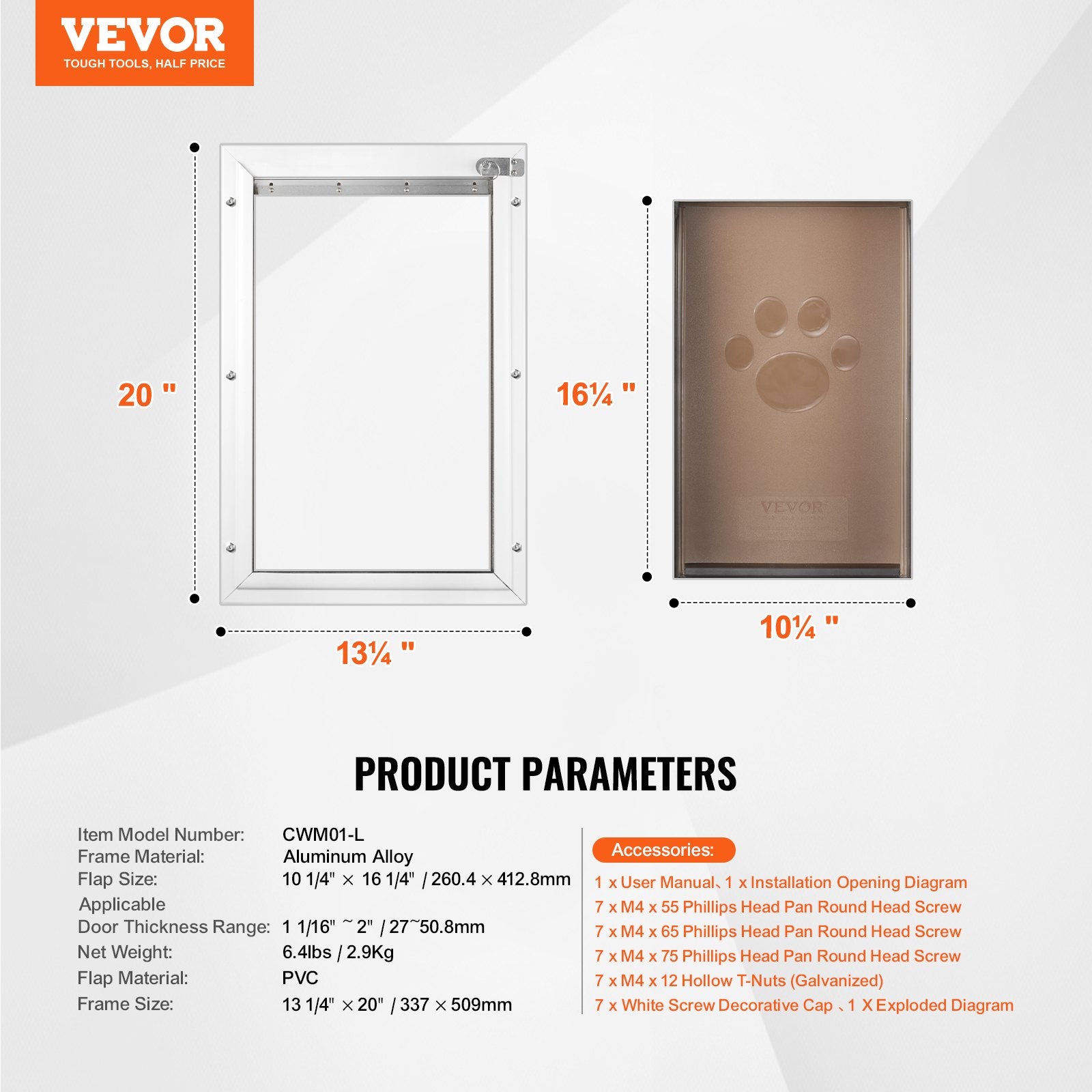 Pet Door, 33.7 x 50.9 cm Aluminum Frame with Lock and Weatherproof Flap System