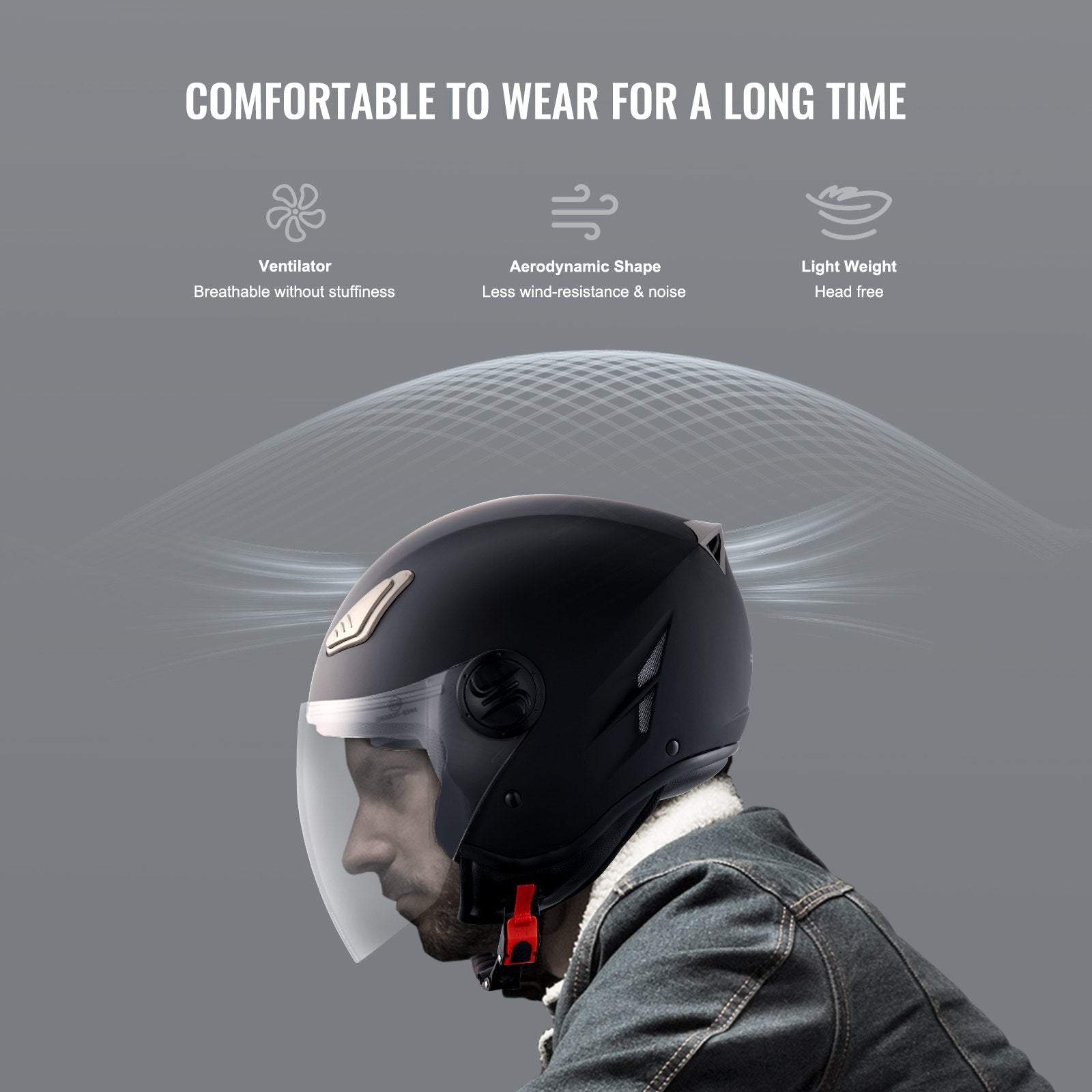 Motorcycle Helmet 3/4-Face ABS Smart Street Interchangeable Lens Size XL