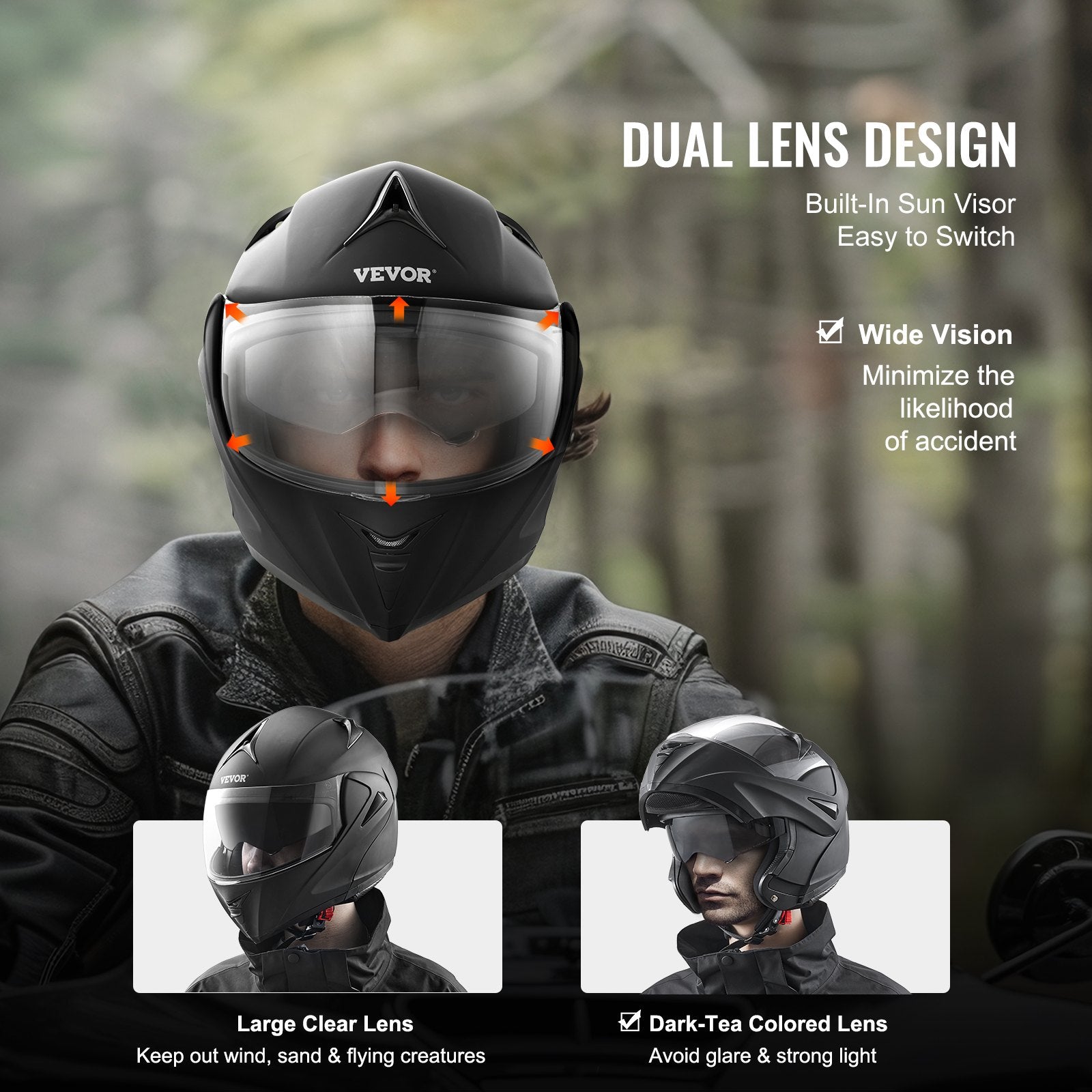 Motorcycle Helmet, Smart ABS Street with Slot Interchangeable Lens DOT
