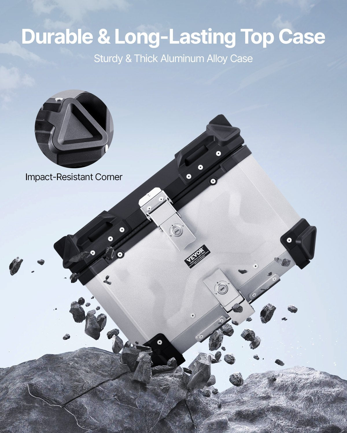 Motorcycle Top Case 45L Aluminum Alloy Waterproof Detachable Box Leather Cushion