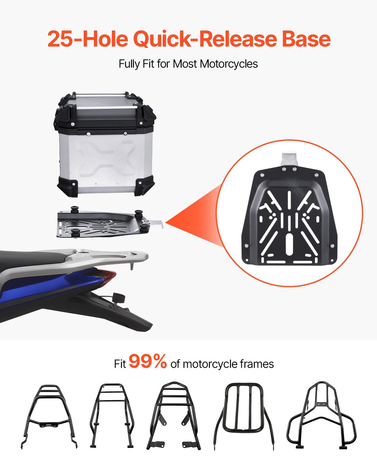 Motorcycle Top Case 45L Aluminum Alloy Waterproof Detachable Box Leather Cushion