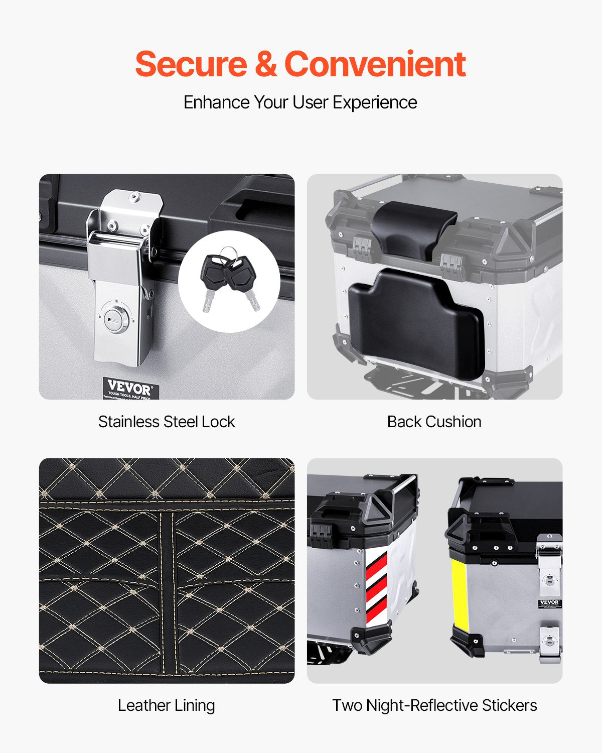 Motorcycle Top Case 45L Aluminum Alloy Waterproof Detachable Box Leather Cushion