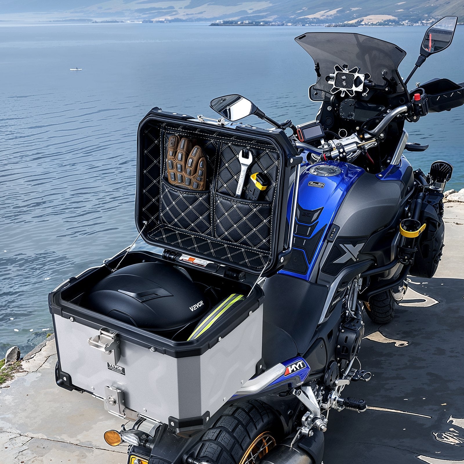 Motorcycle Top Case 45L Aluminum Alloy Waterproof Detachable Box Leather Cushion