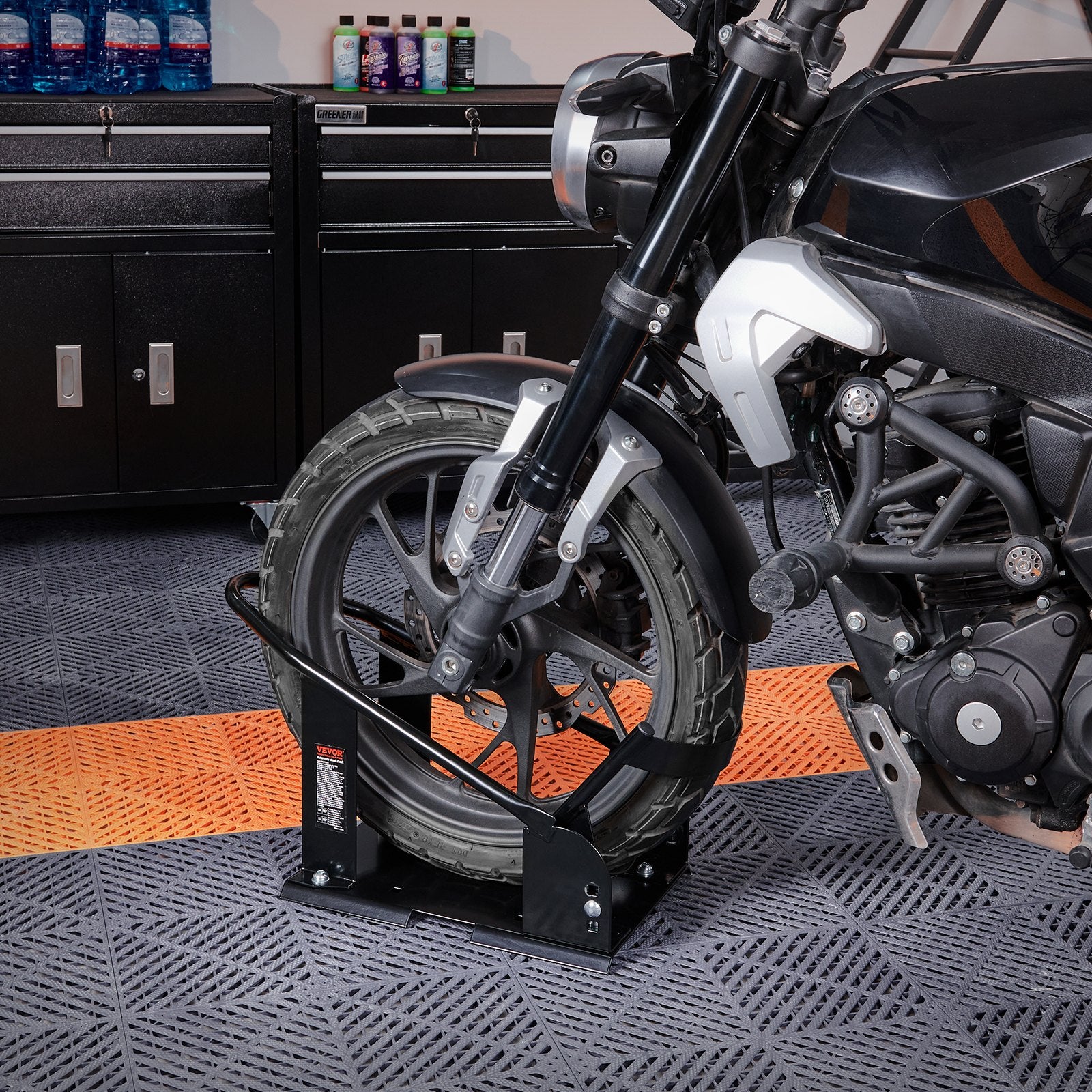 Motorcycle Wheel Chock 816.5kg Steel Front Wheel Stand 3 Adjustable Holes