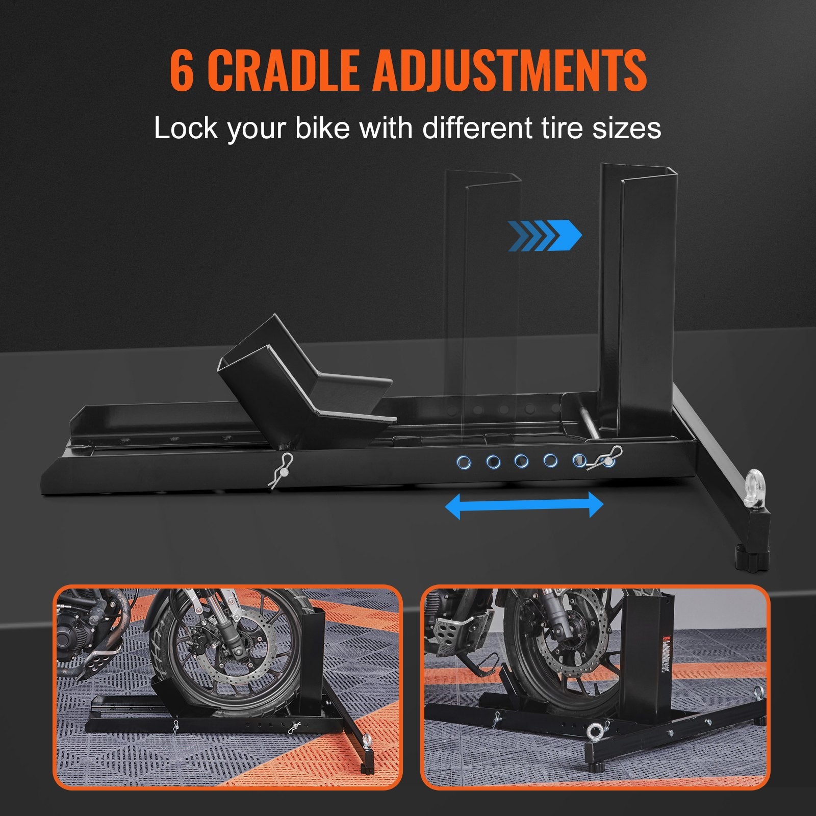 Motorcycle Wheel Chock Upright 816.5kg Steel Front Wheel St& 6 Adjustable Holes