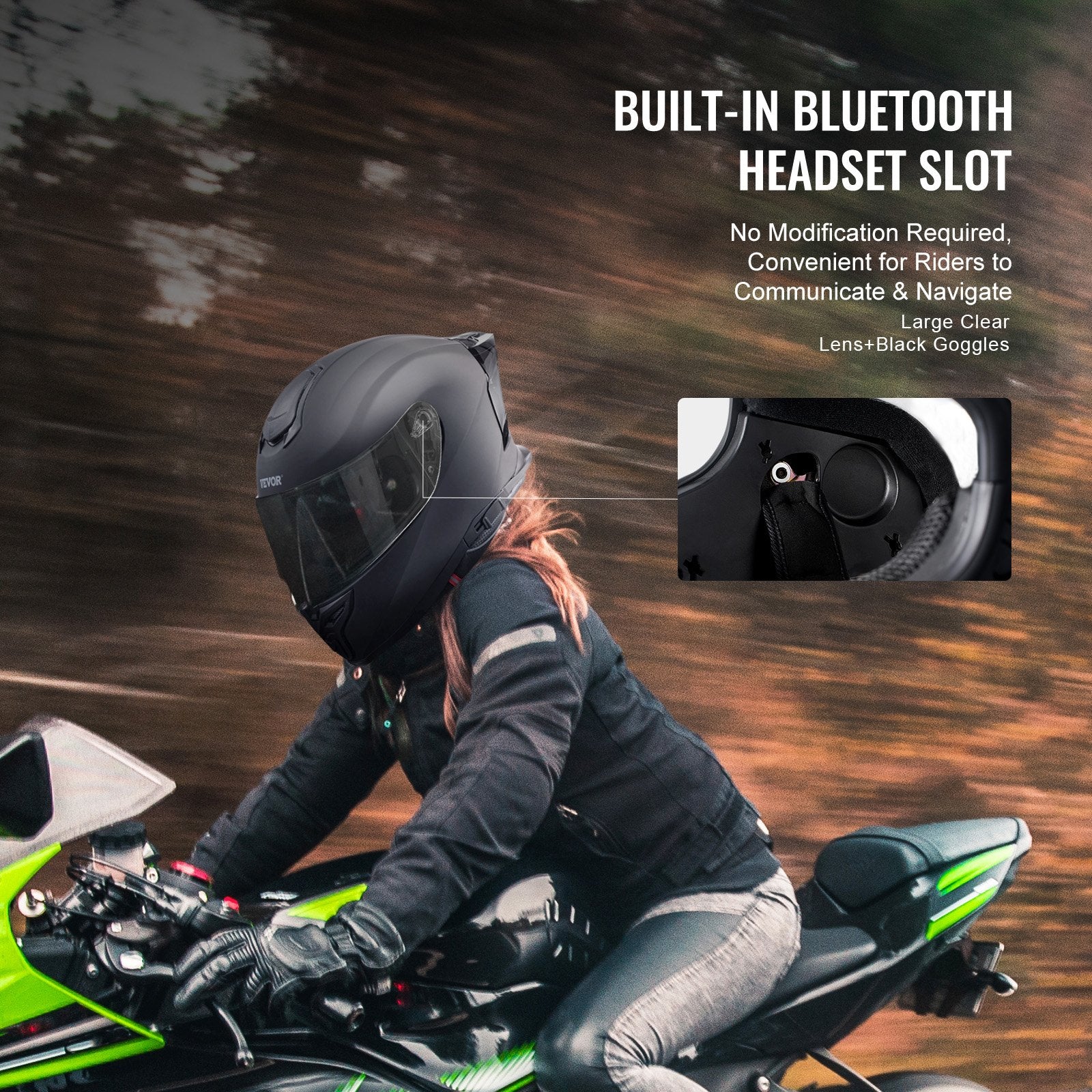 Motorcycle Helmet Full Face Smart ABS Bluetooth Slot Interchangeable Street DOT