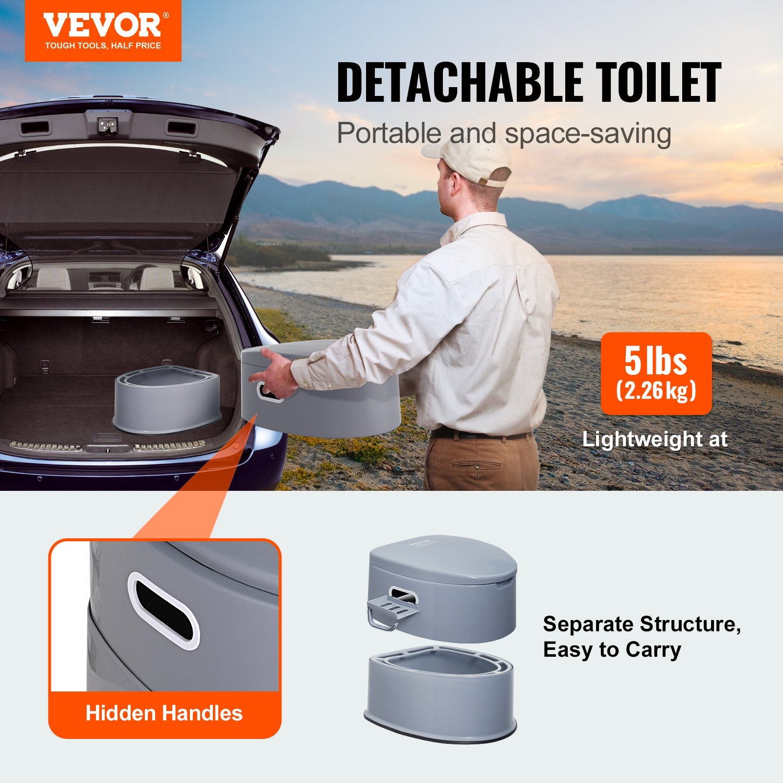Portable Camping Toilet Porta Potty 5L Detachable Bucket Dual Lids