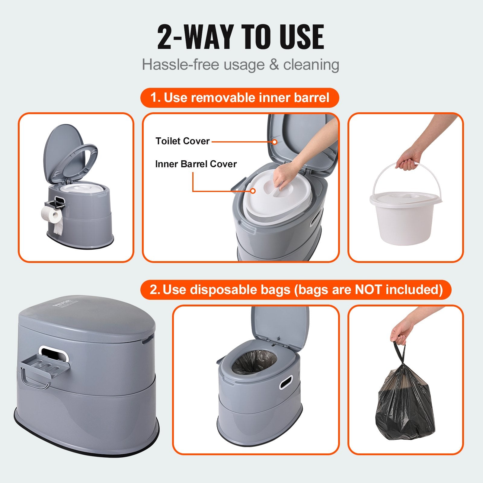Portable Camping Toilet Porta Potty 5L Detachable Bucket Dual Lids