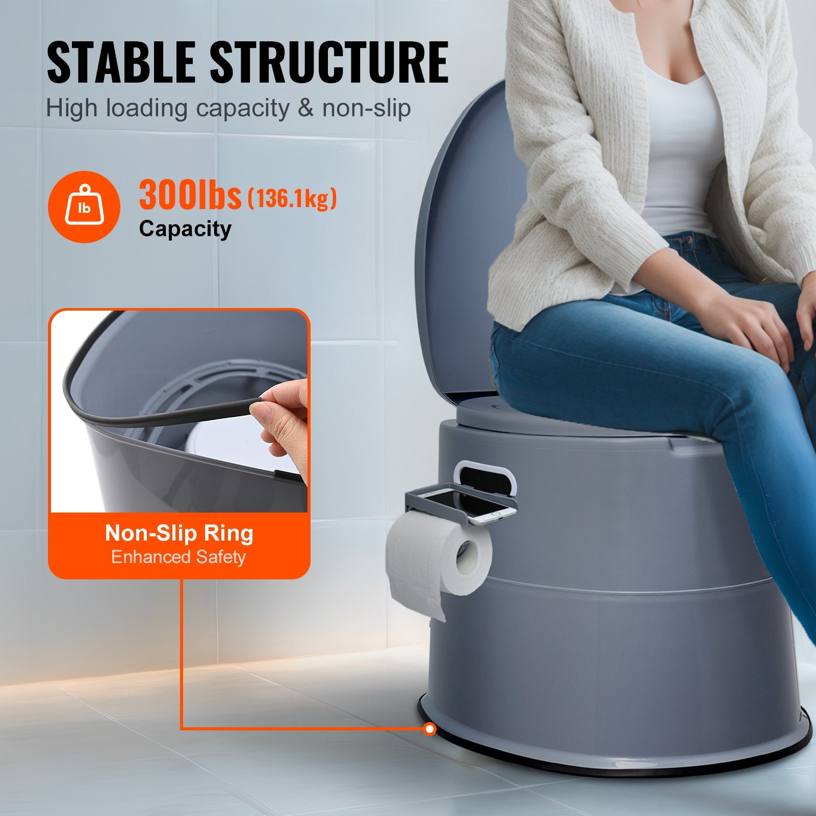 Portable Camping Toilet Porta Potty 5L Detachable Bucket Dual Lids