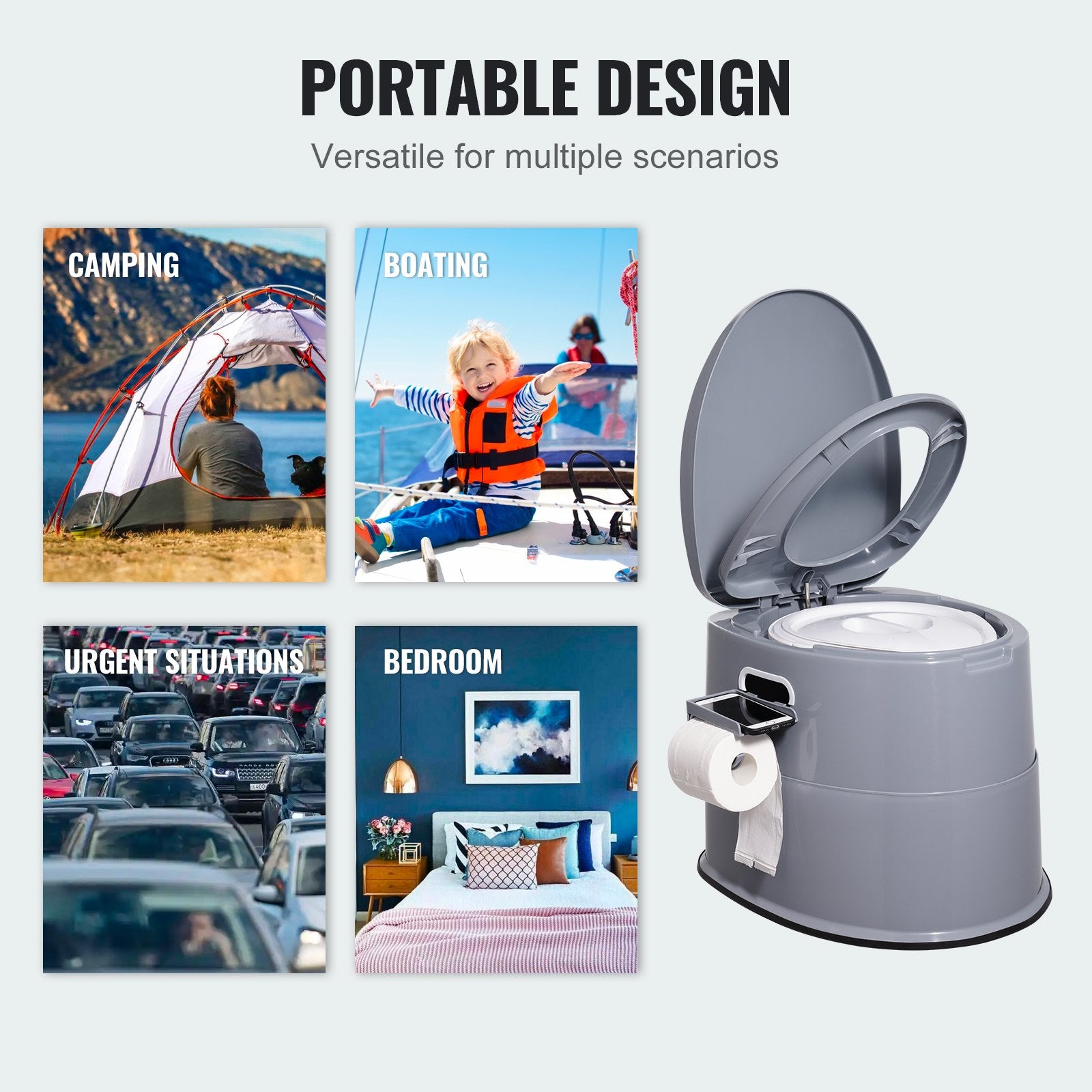 Portable Camping Toilet Porta Potty 5L Detachable Bucket Dual Lids