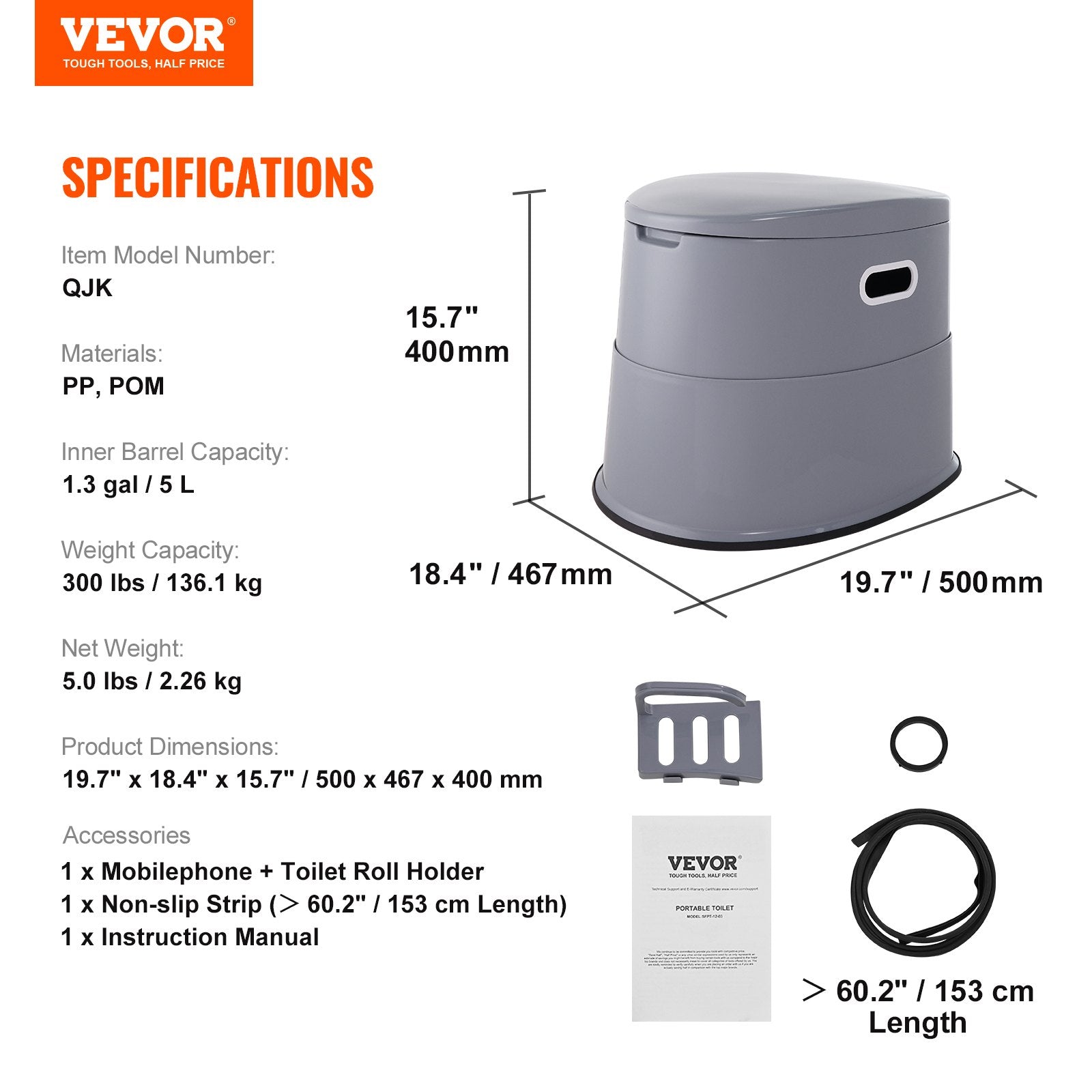 Portable Camping Toilet Porta Potty 5L Detachable Bucket Dual Lids