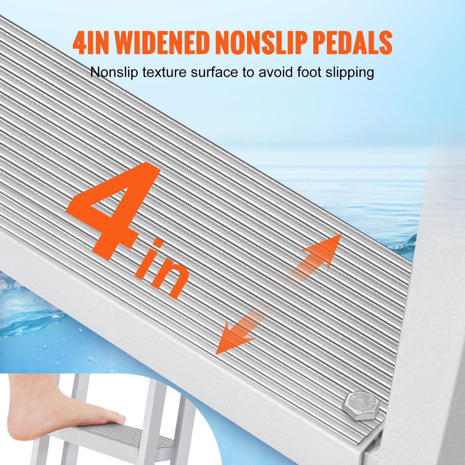 Removable 3-Step Aluminum Dock Ladder, 350 lbs Capacity, Nonslip Wide Steps