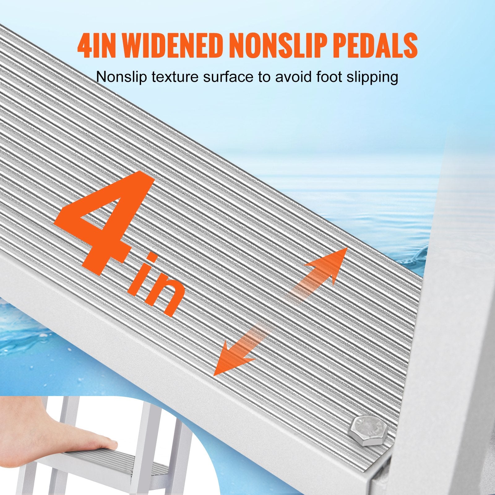 Flip-Up 4-Step Aluminum Dock Ladder, 159 kg Capacity, Nonslip Wide Steps