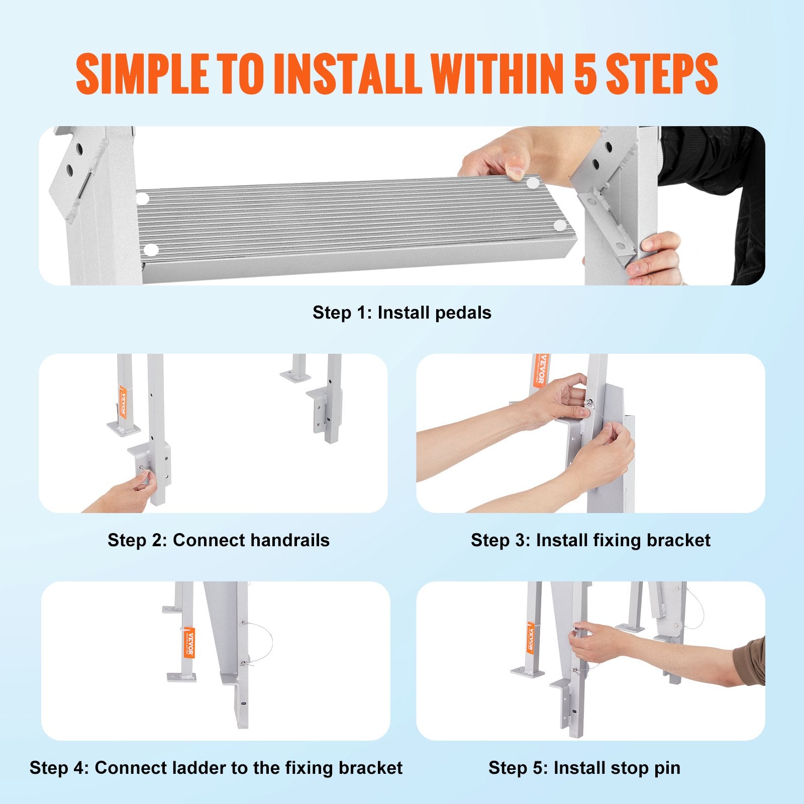 Flip-Up 4-Step Aluminum Dock Ladder, 159 kg Capacity, Nonslip Wide Steps
