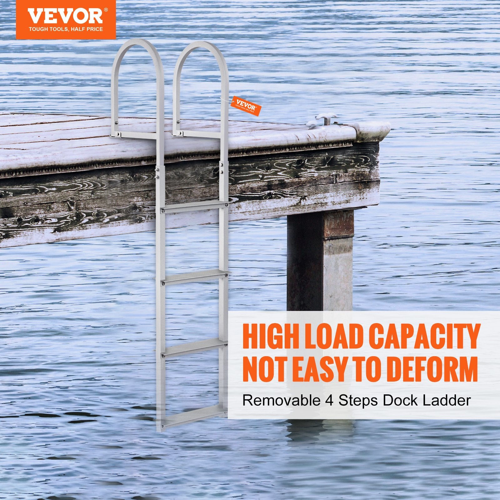 Removable 4 Step Dock Ladder Aluminum Alloy 500 lbs Load Marine Ladder