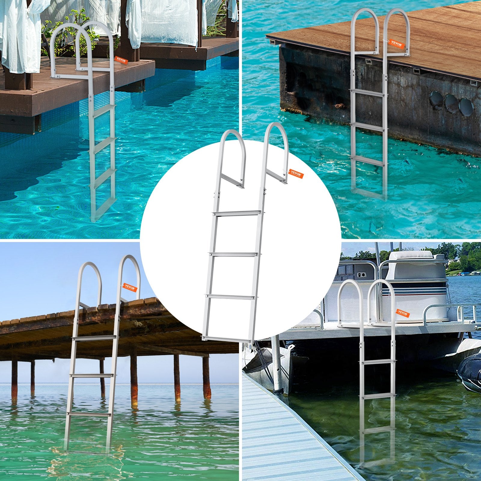 Removable 4 Step Dock Ladder Aluminum Alloy 500 lbs Load Marine Ladder