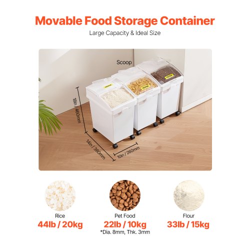 VEVOR 20L Ingredient Bin 3 Piece Storage Container with Sliding Lid and Scoop