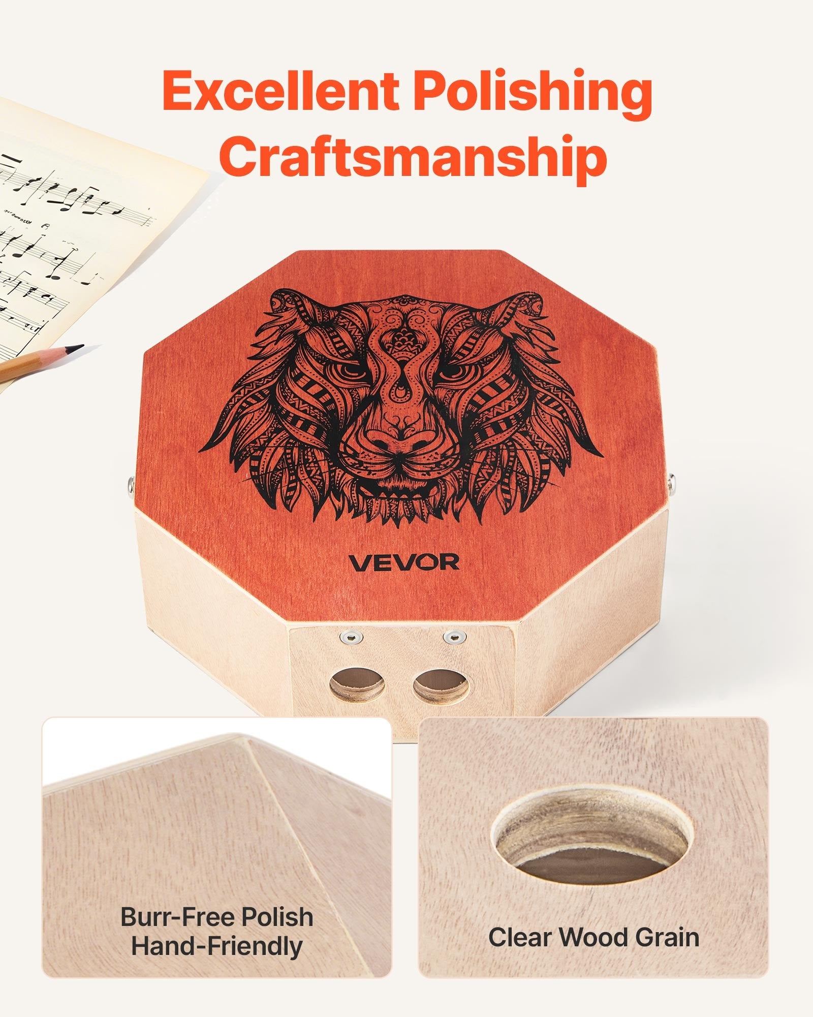 Cajon Box Drum Portable Birch Wood Percussion Internal Strings Adjustable Strap