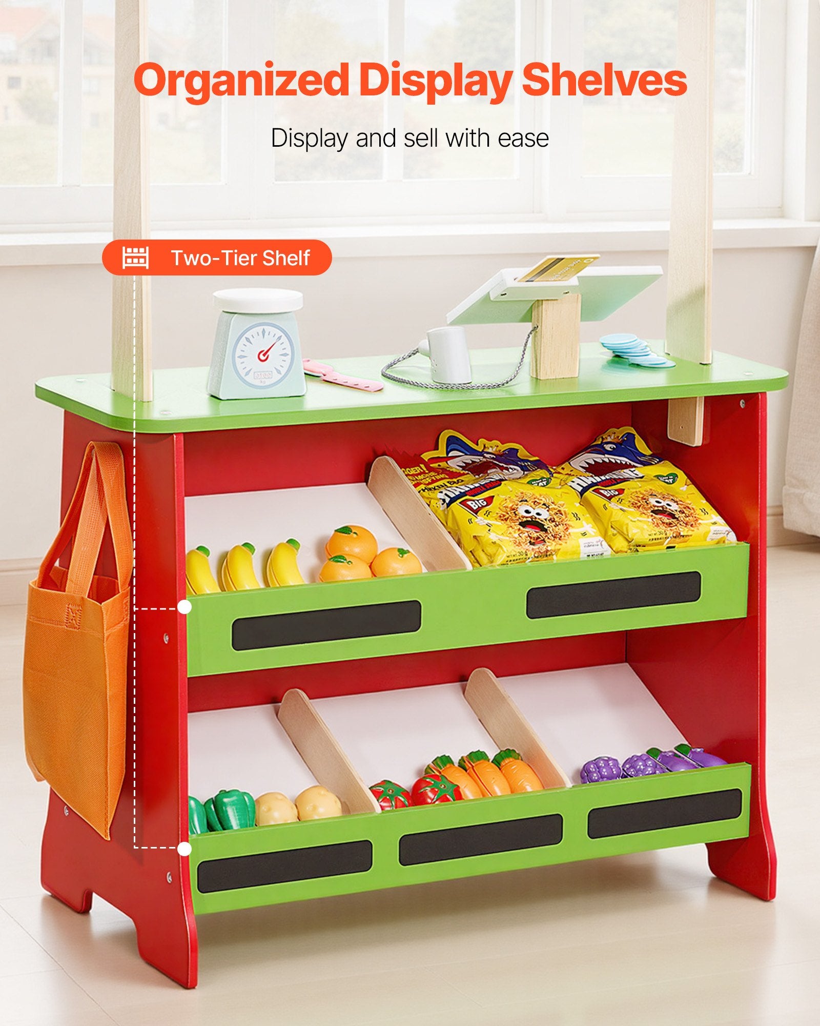Wooden Puppet Theater 2-in-1 Reversible Play Store Double-Sided Market Playset