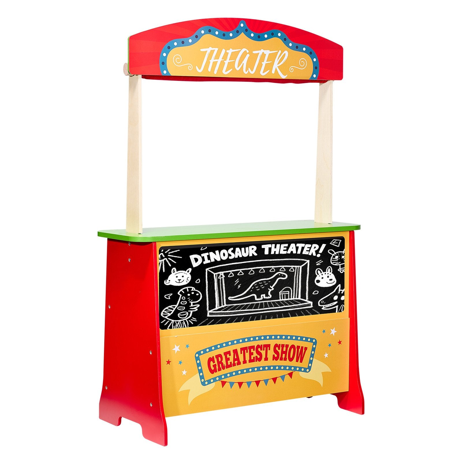 Wooden Puppet Theater 2-in-1 Reversible Play Store Double-Sided Market Playset