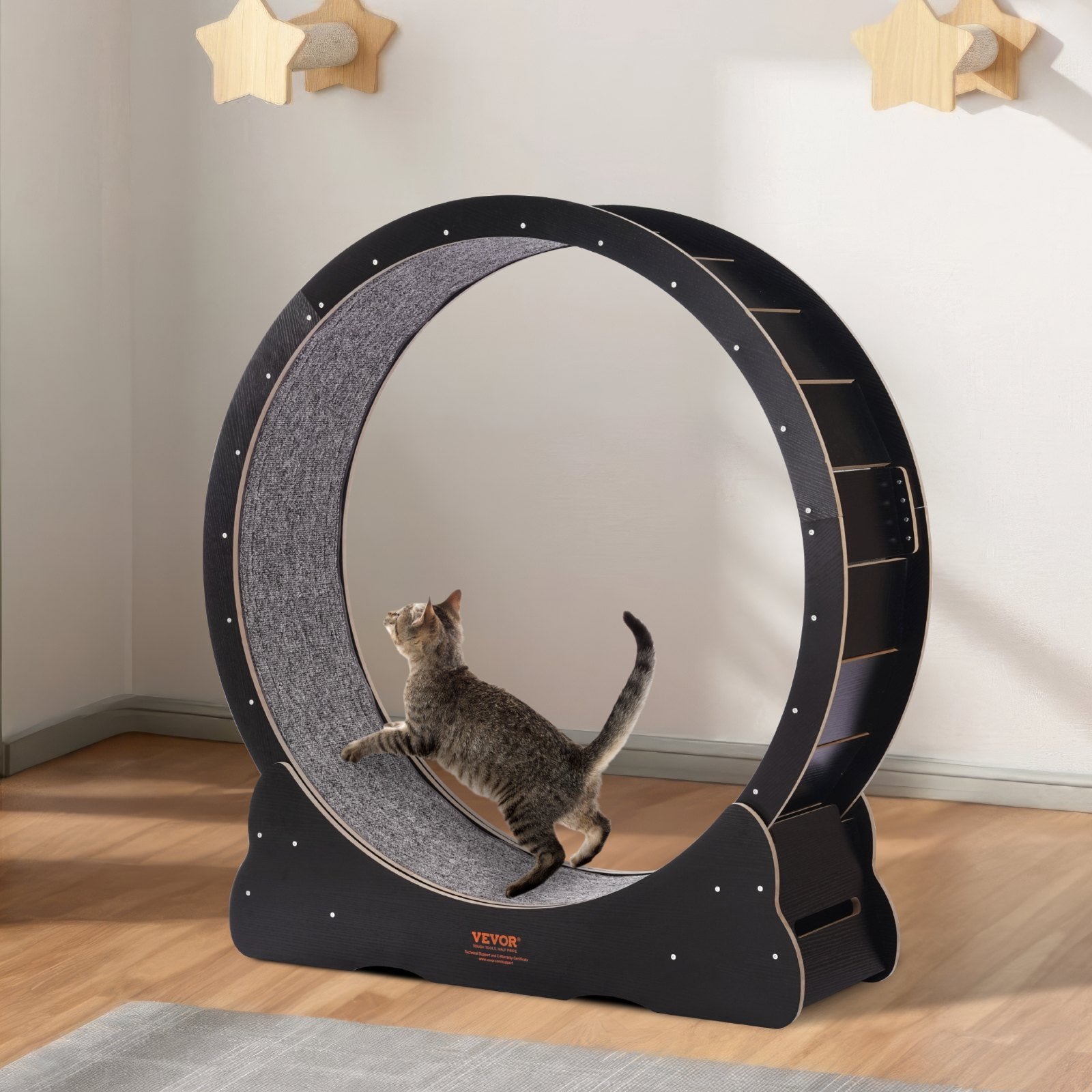 Wooden Cat Exercise Wheel 1100mm, Large Indoor Treadmill with Carpet & Teaser