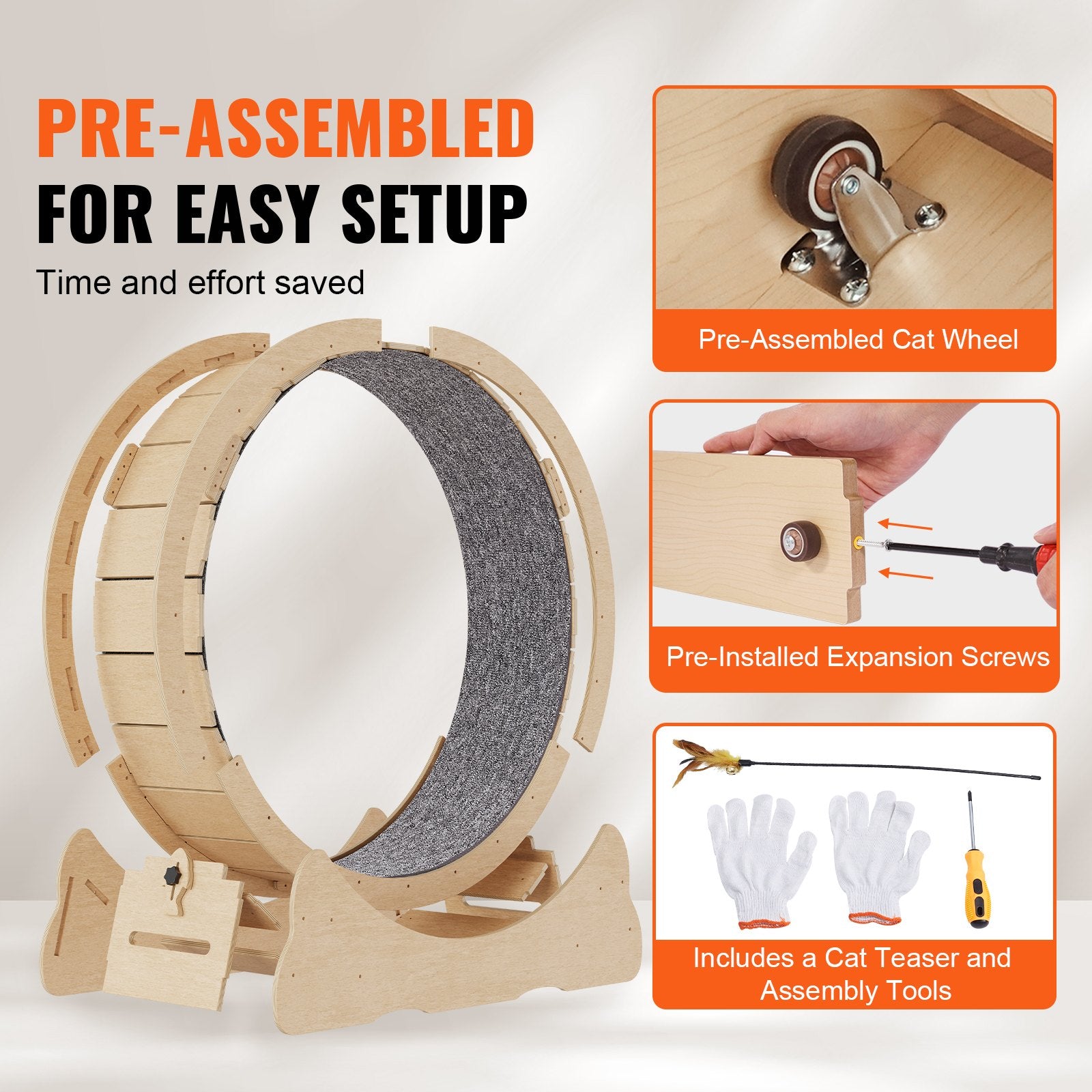 Cat Exercise Wheel 35.8in Large Treadmill Detachable Carpet Cat Teaser
