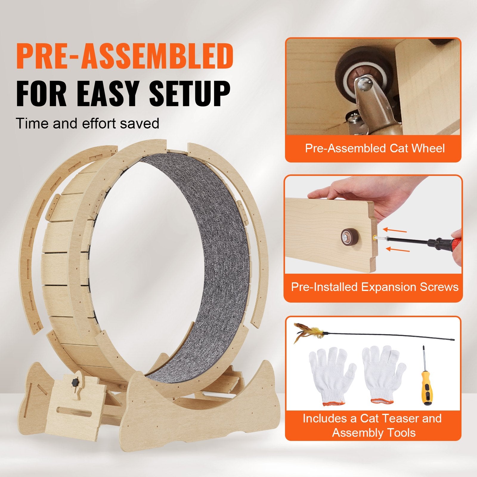 Cat Exercise Wheel 29.5in Large Treadmill Detachable Carpet Cat Teaser