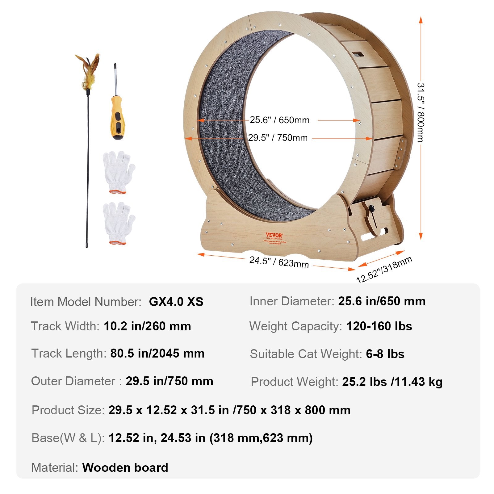 Cat Exercise Wheel 29.5in Large Treadmill Detachable Carpet Cat Teaser