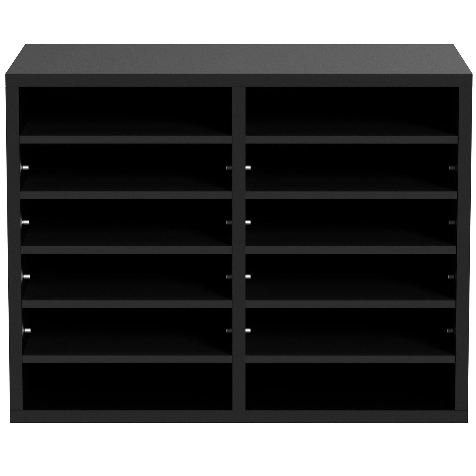12-Compartment Wood Literature Organizer File Sorter w/ Removable Shelves Black
