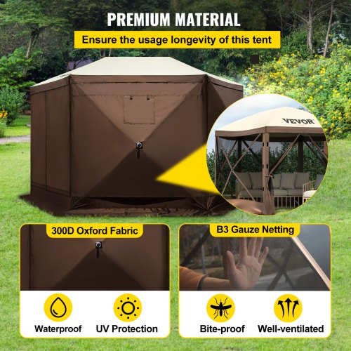 VEVOR 10x10 ft Pop-up Camping Gazebo Canopy Shelter 6 Sided Sun Shade