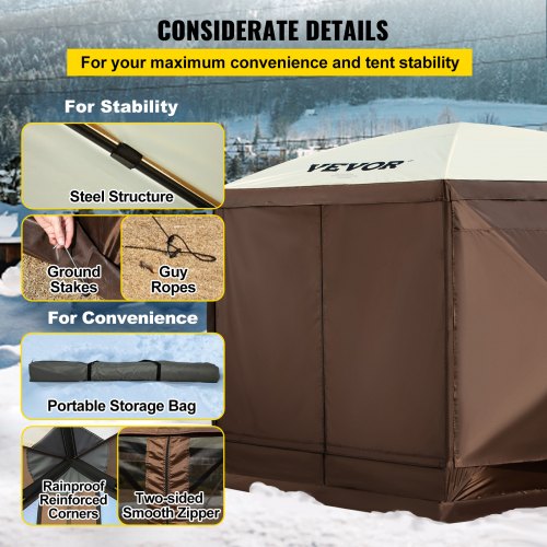 VEVOR 10x10 ft Pop-up Camping Gazebo Canopy Shelter 6 Sided Sun Shade