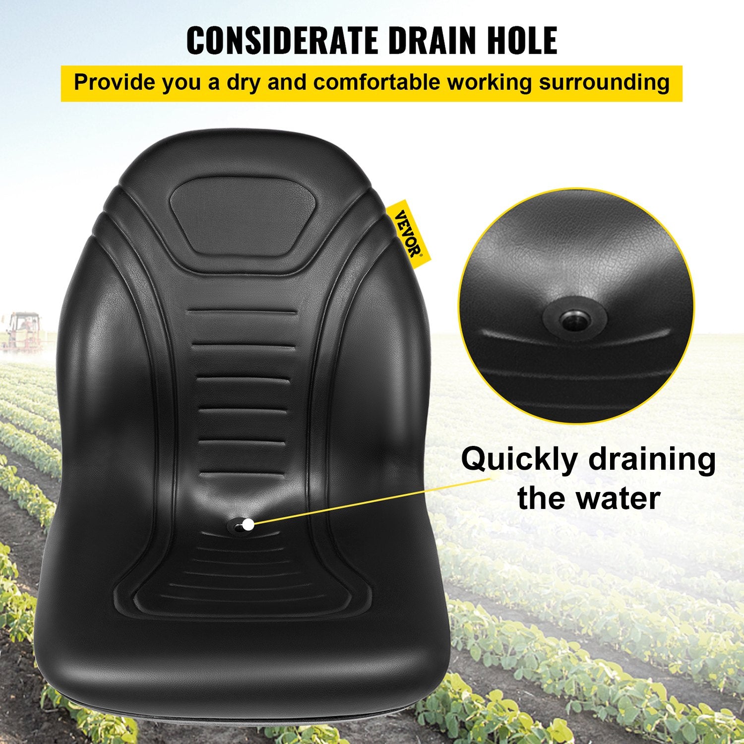 Yamaha Tractor Seat High Back Mower Seat Black Vinyl Forklift Drain Hole