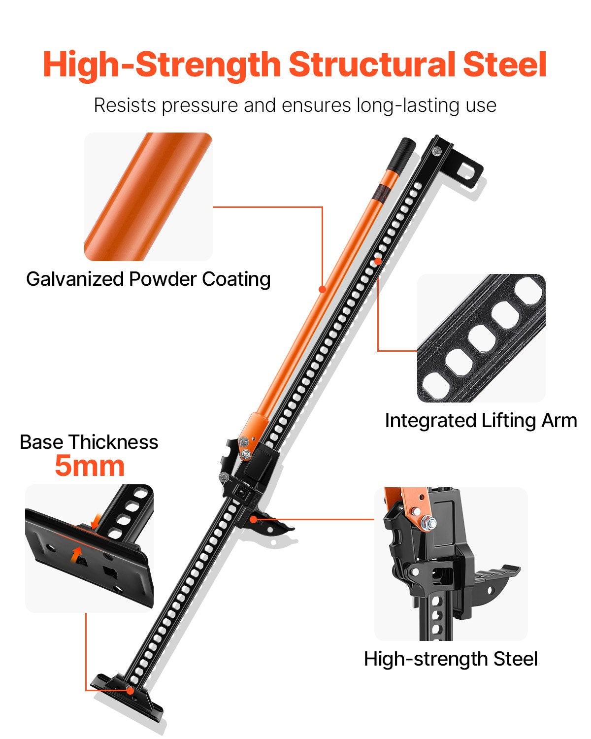 Farm Jack 152.5cm, High Lift 3.18 Ton Ratcheting Utility Jack, 130–1380mm Range