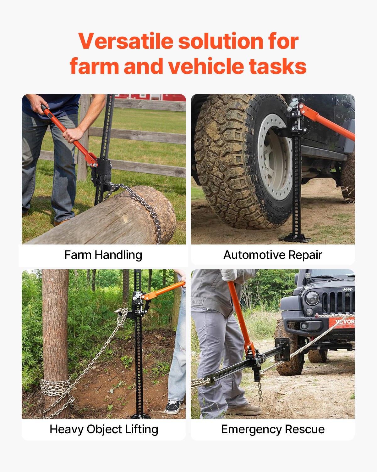 Farm Jack 152.5cm, High Lift 3.18 Ton Ratcheting Utility Jack, 130–1380mm Range