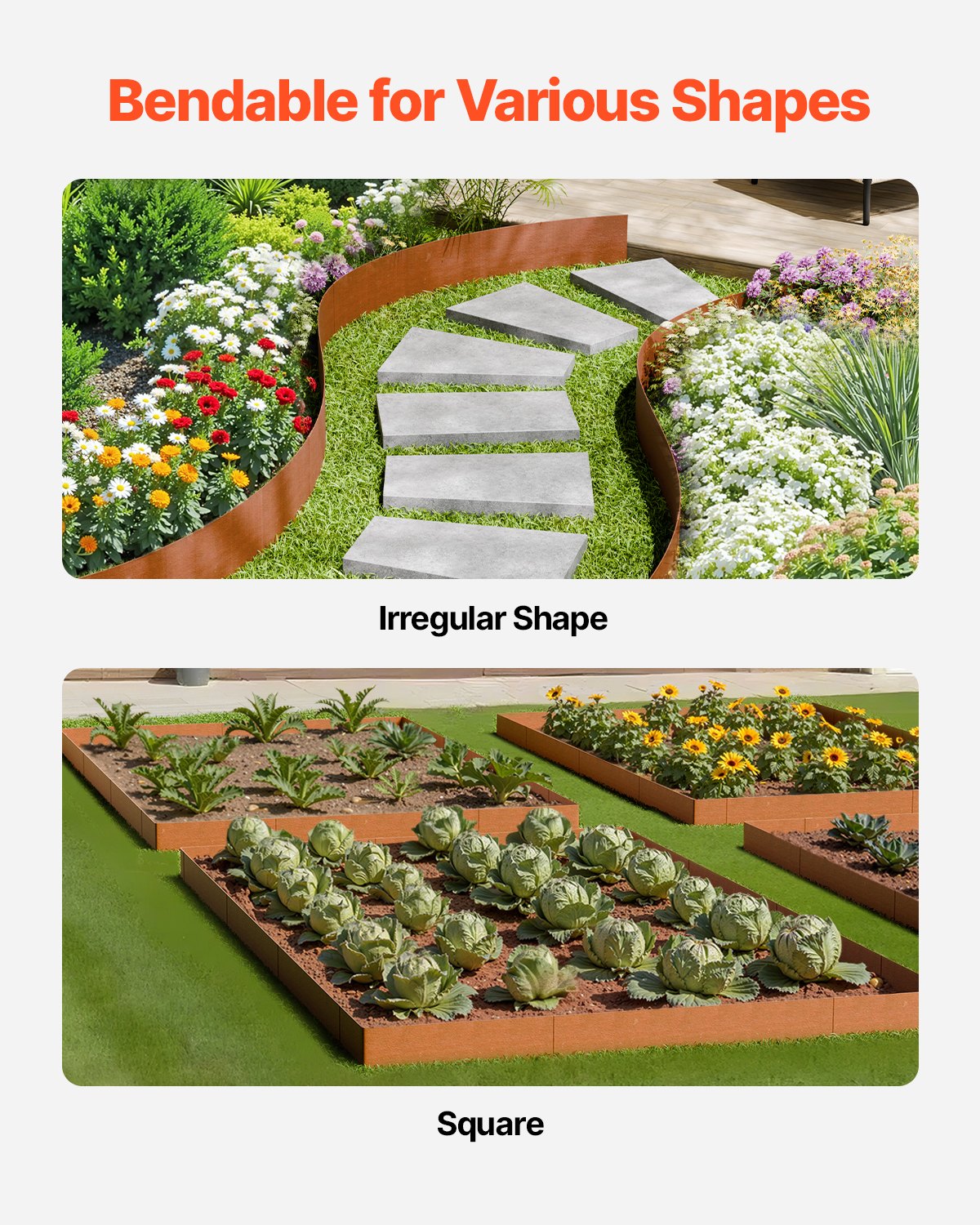Steel Landscape Edging 6 Pack, 40x8in, Weather-Resistant, Bendable Garden Border