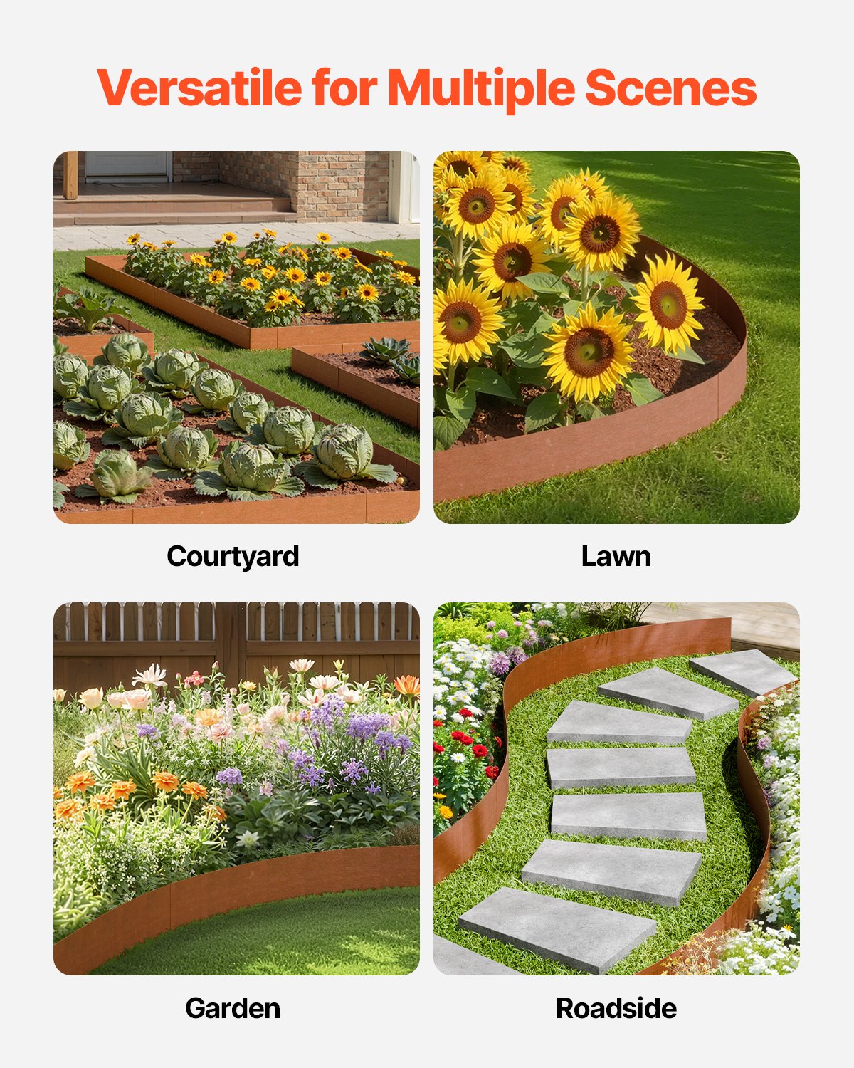 Steel Landscape Edging 6 Pack 40x8in Weather-Resistant Bendable Shark Spike