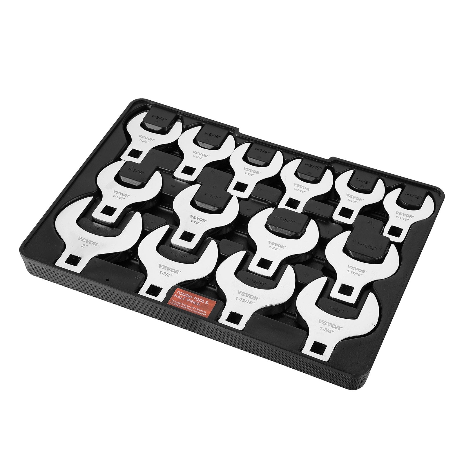 1/2" Drive Crowfoot Wrench Set 14-Piece SAE (1-1/16"–2") with Storage Tray