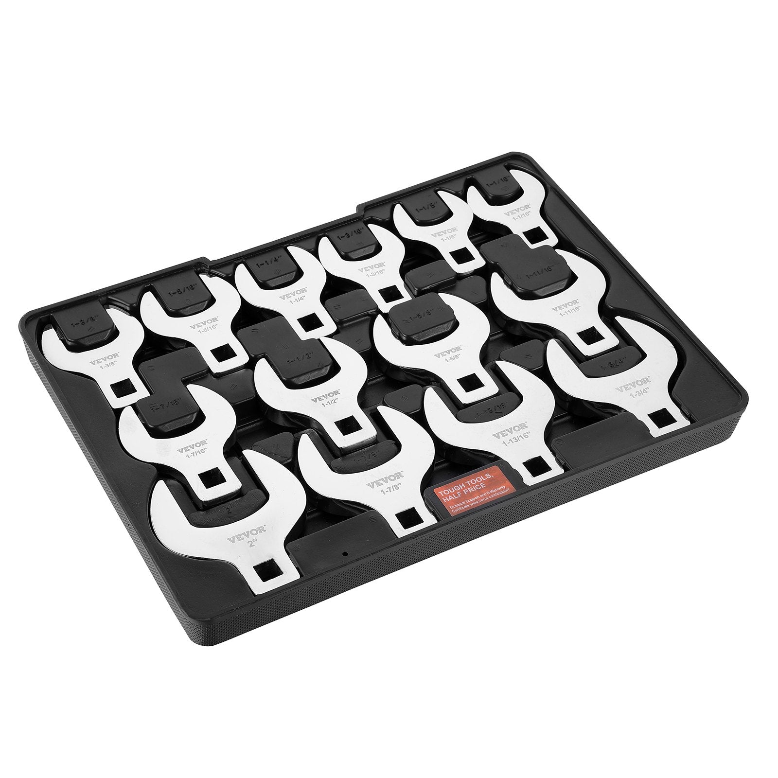 1/2" Drive Crowfoot Wrench Set 14-Piece SAE (1-1/16"–2") with Storage Tray