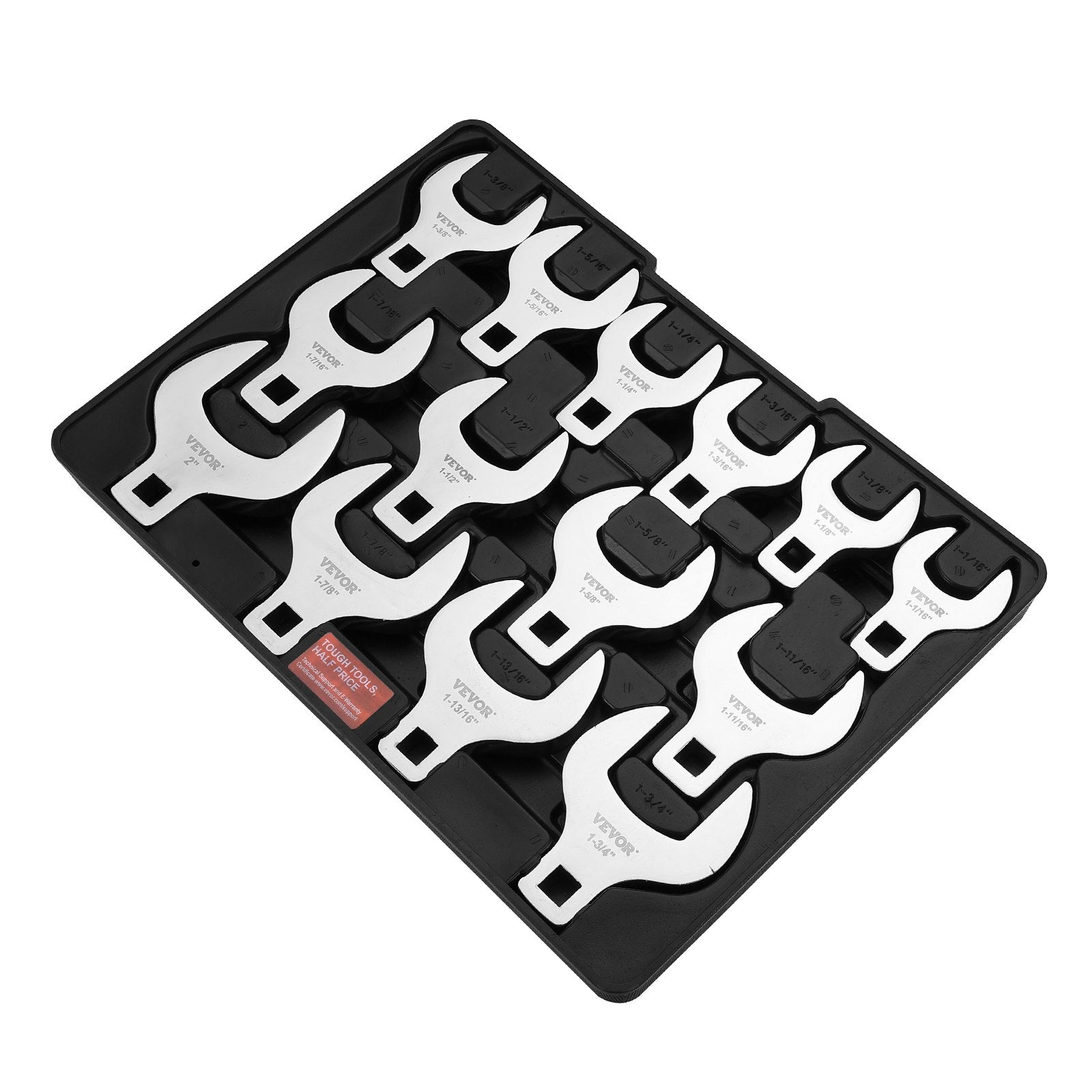1/2" Drive Crowfoot Wrench Set 14-Piece SAE (1-1/16"–2") with Storage Tray