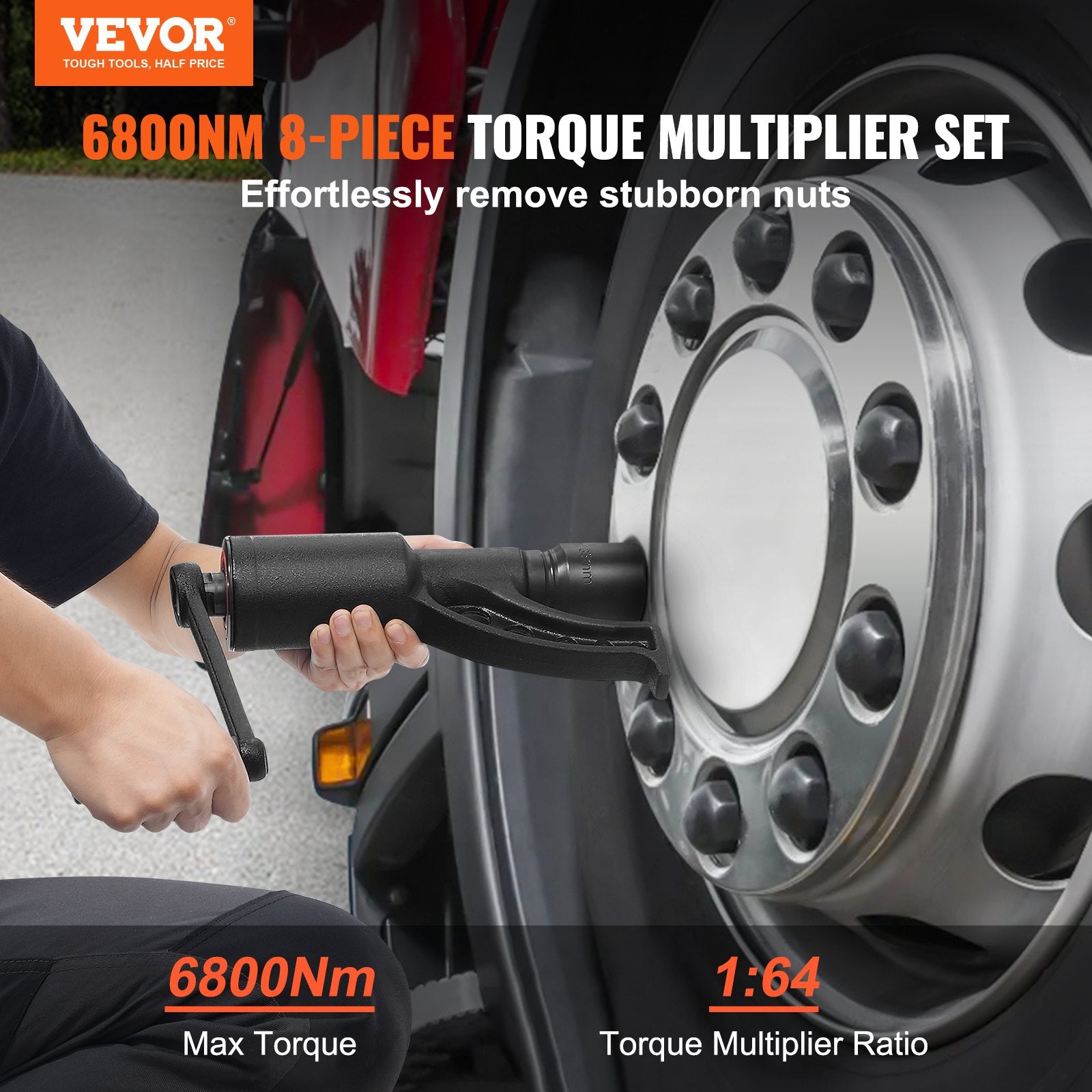 Heavy Duty Torque Multiplier Wrench Set 1" Drive, 1:64 6800N·m, 8 Sockets, Case