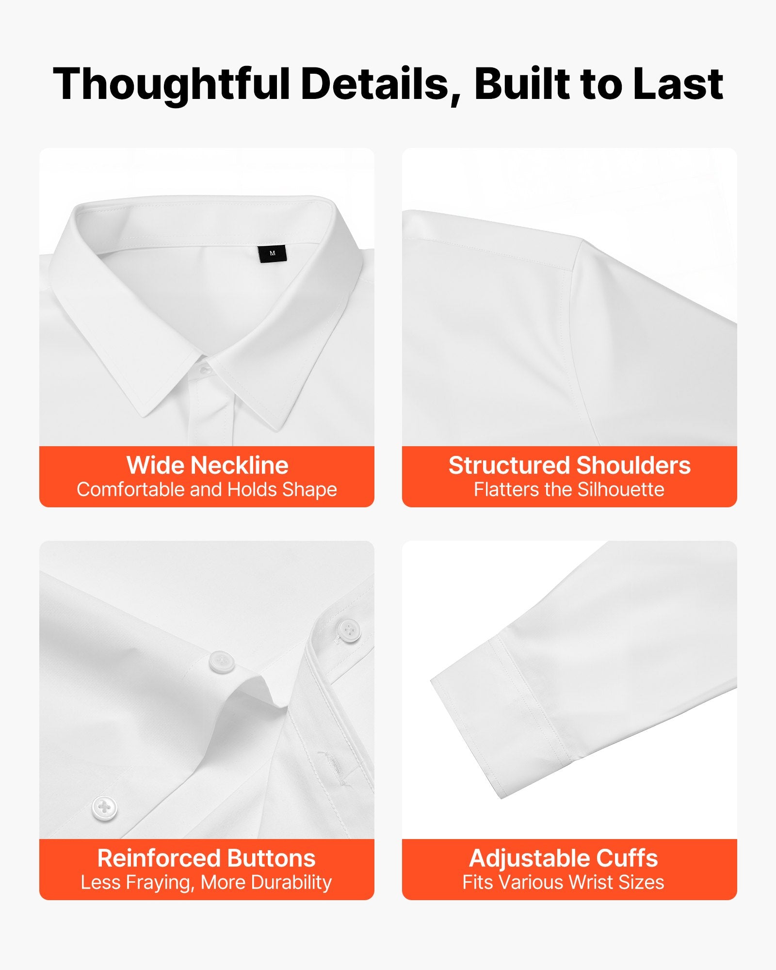 Men's Wrinkle-Free Button Down Shirt Slim Fit Stretch Dress Shirt White