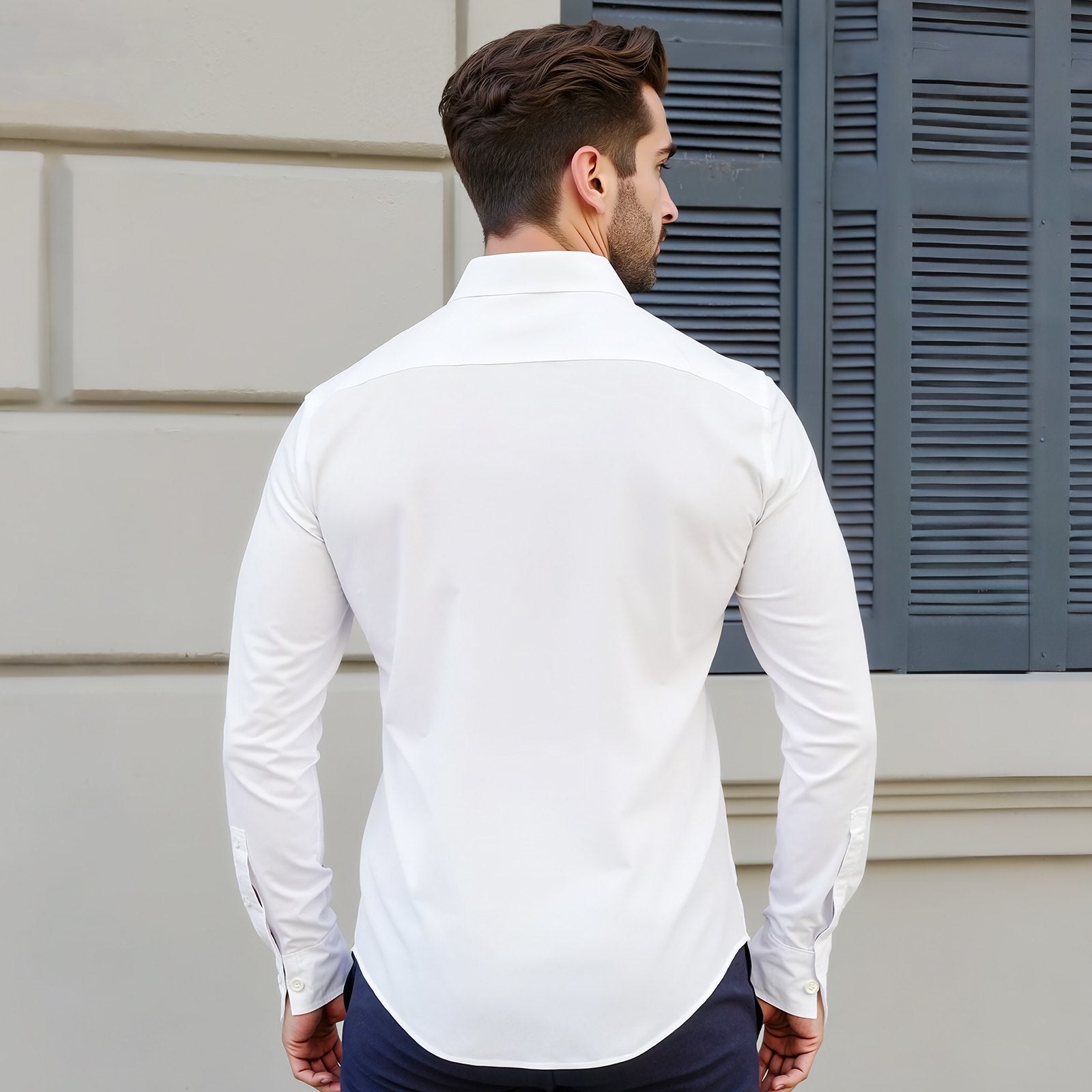 Men's Wrinkle-Free Button Down Shirt Slim Fit Stretch Dress Shirt White