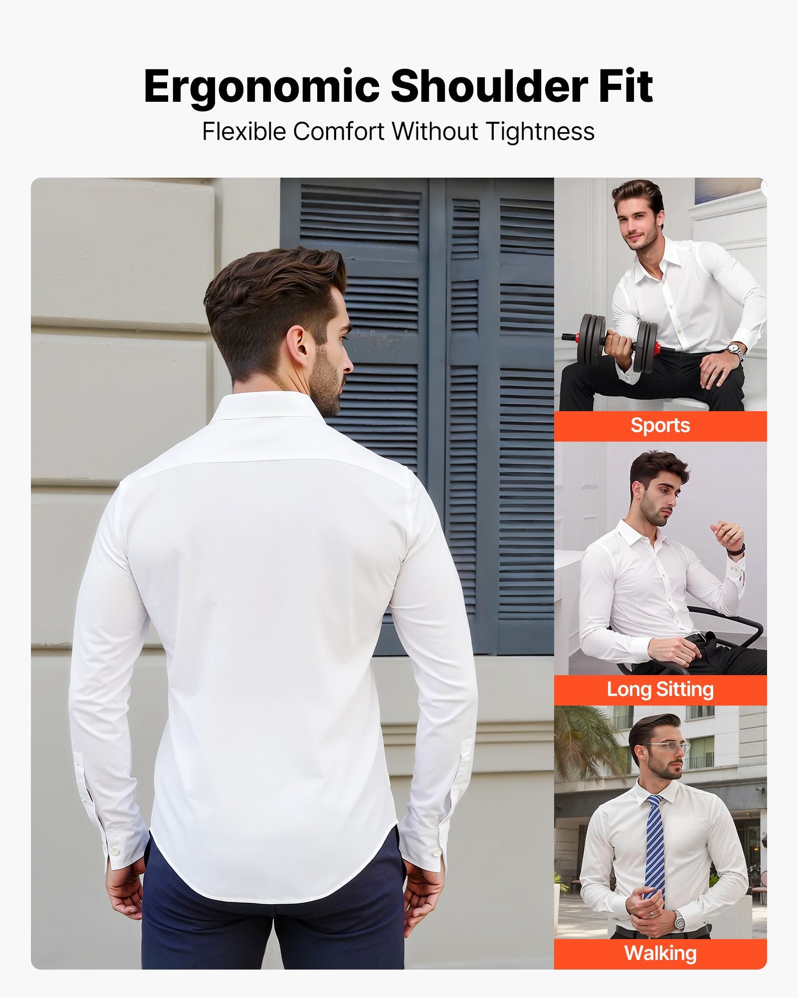 Men's Long Sleeve Wrinkle-Free Button Down Shirt Slim Fit White