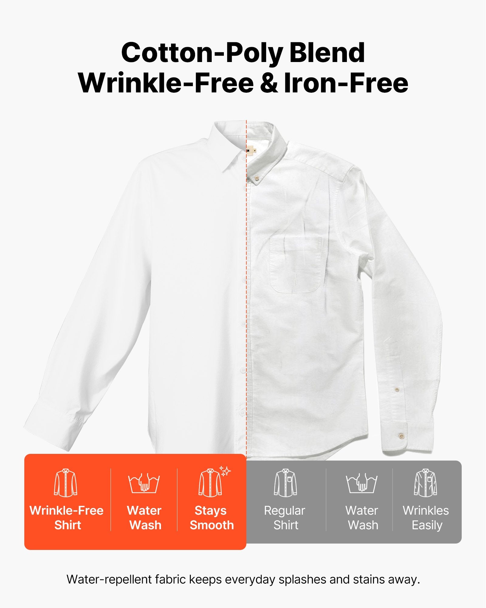 Men's Long Sleeve Wrinkle-Free Button Down Shirt Slim Fit White